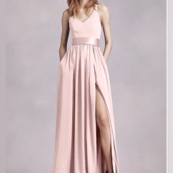 Vera Wang White Collection double Bow T back, Belted maxi dress w/ thigh slit - Picture 1 of 3